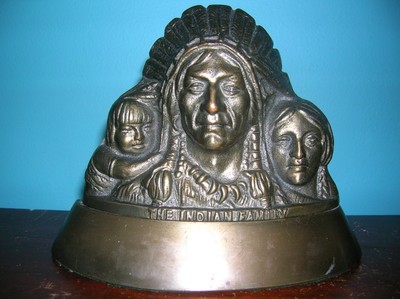 Antique Native American Indian family bookends, bronze or contumely, 7 1/2 lbs. ii