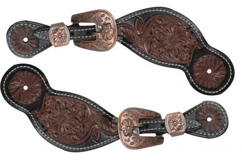 Showman Ladies Size Floral Tooled Leather Spur Straps