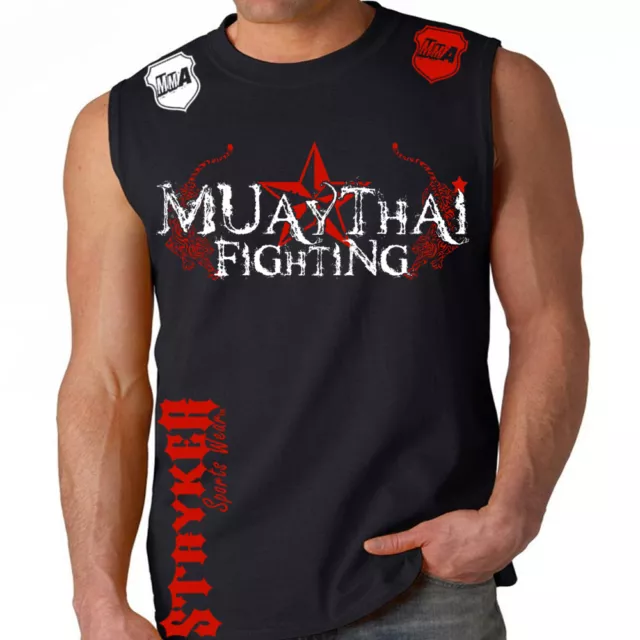 Muay Thai Fighting Black Muscle Stryker Sleeveless T-Shirt Top UFC MMA Jiu Jitsu