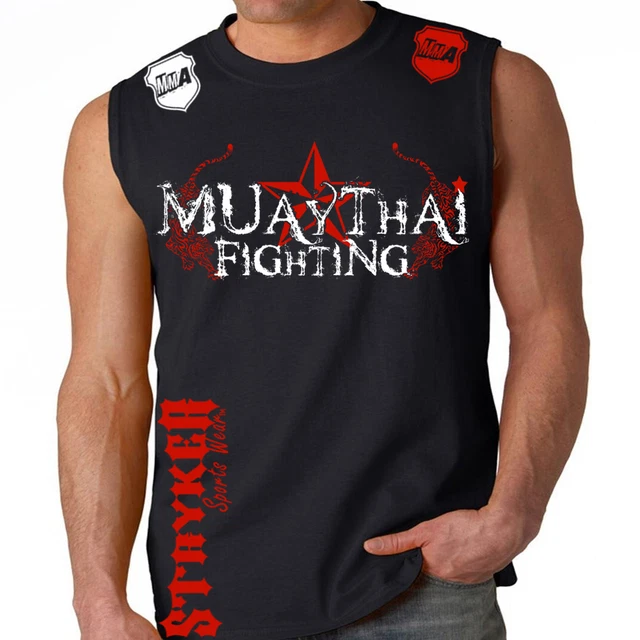 T-shirt senza maniche Muay Thai Fighting Black Muscle Stryker UFC MMA Jiu Jitsu