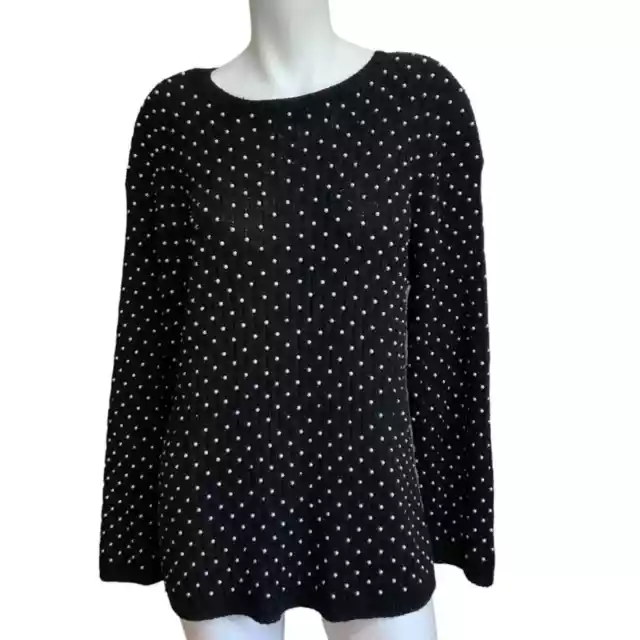 Vintage 80's Lilly of California Black Sweater with Pearls sz M