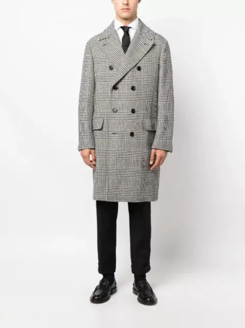 NWT $7995 Brunello Cucinelli Men's Houndstooth Plaid DB Overcoat 48/ 38US  A242