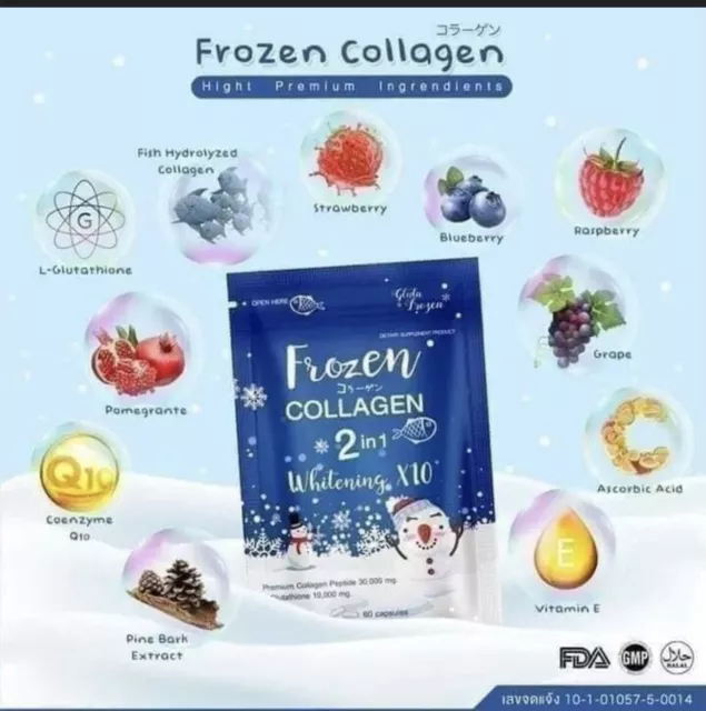 Frozen Collagen Plus 2in1 Whitening X10  L-glutathione 3,000mg 60Caps Authentic