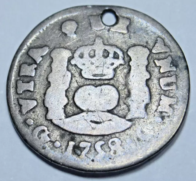 1758 Guatemala Silver 1/2 Reales Spanish Colonial Antique 1700's Columnario Coin