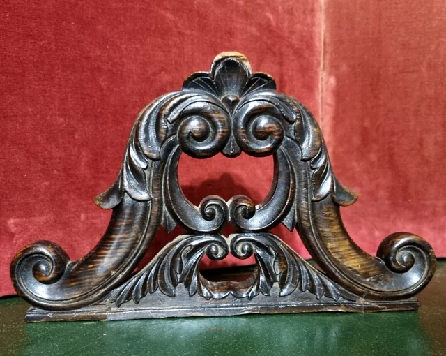 Scroll leaf wood carving pediment 11.1 in - French antique architectural salvage