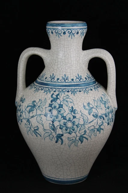Jarron VASIJA Ceramica BENLLOCH Manises Pintado a mano 2 Asas.  Años 70 VINTAGE