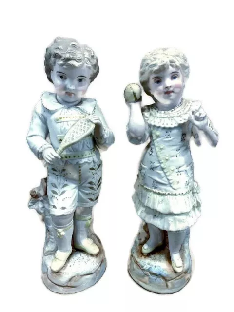 Antique French or German Bisque Figurine Pair Victorian Couple Boy Girl Heubach?