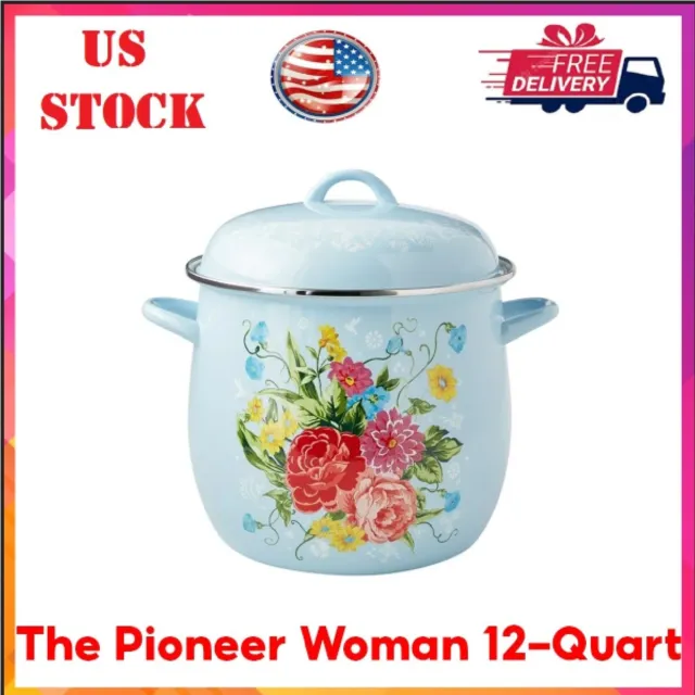 Pioneer Woman Sweet Romance 12-Quart Enamel on Steel Stock Pot, Gray
