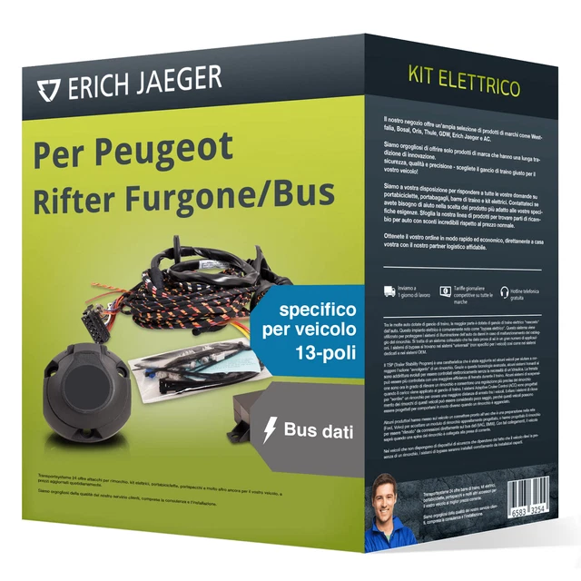 e-kit specifico 13 poli adatto per PEUGEOT Rifter Furgone/Bus, 18- Jaeger Nuovo