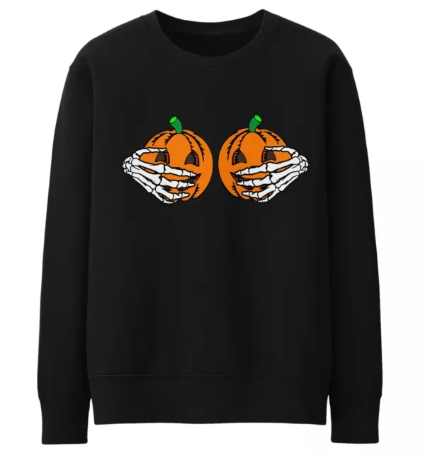 Pumpkin Boobs Skeleton Hands Sweater Halloween Jumper Funny Womens Men Kid Lady