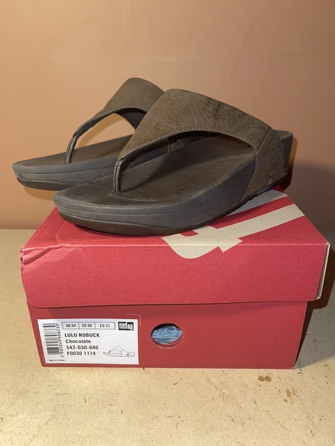 Fitflop Lulu Nubuck Women's 6 Wedge Flip Flop Sandals Brown