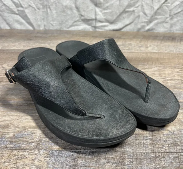 FitFlop Leather Toe-Post Thong Sandal-Black-US 9-EU 41 Summer Spring Break