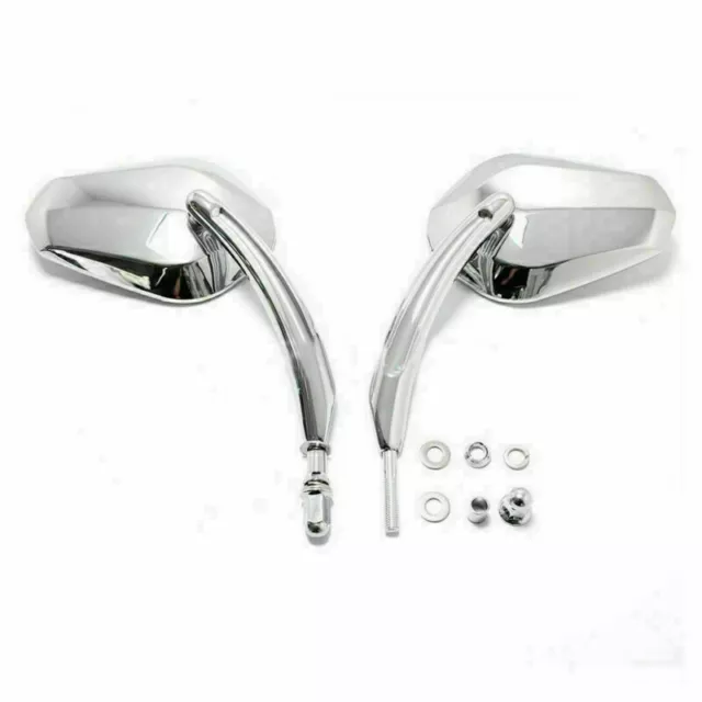 Chrome Classic Long Stem Diamond Motorcycle Mirrors Fit For Cruiser Dyna F2