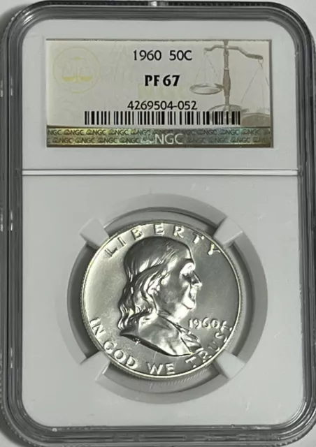 1960 NGC PF67 PROOF BEN FRANKLIN HALF DOLLAR 50c 90% SILVER OLD WHITE LABEL