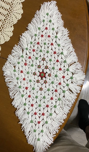 Centrino Fatto A Mano Lana E Cordoncino 50 X 26 Cm Centro Tavola