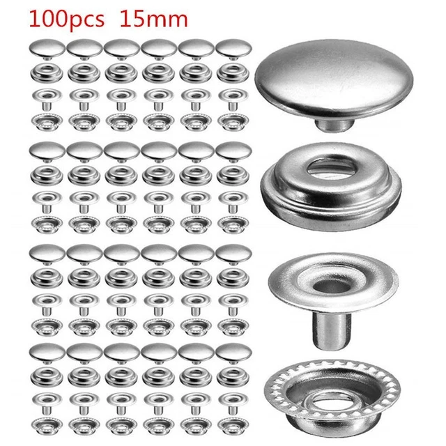25Set 15 MM Acier Inoxydable Douille Fermoir à Pression Presse Clou Boutons 25