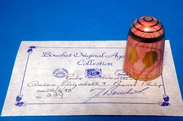 Bouchet Agateware Queen Prince Philip Rosa Jubiläum Cert Nicht 239 Thimble B /