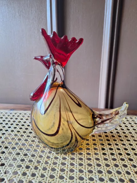 Vintage Hand Blown Dale Tiffany Glass Rooster Amberina Figurine