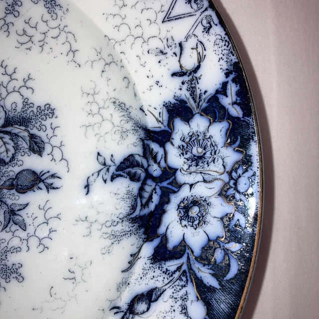 RARE ANTIQUE K & G LUNEVILLE FRANCE FLOW BLUE PLATE 19th CENTURY SIGNED SIZE8X8” 3