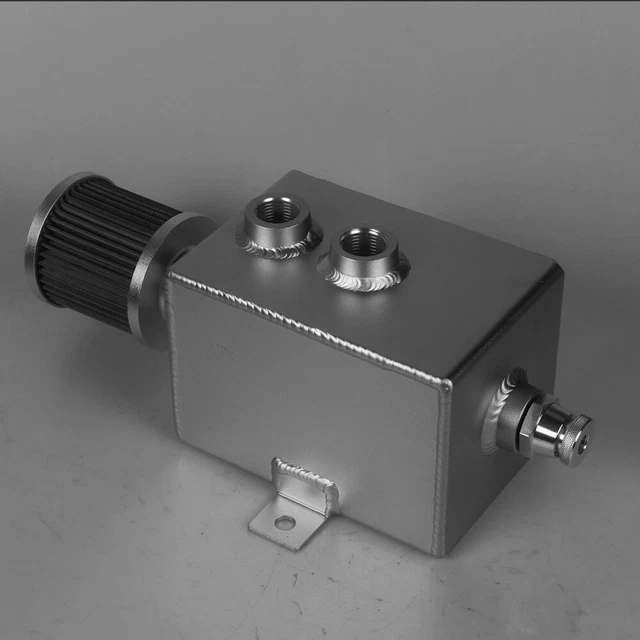 Universal 2L Aluminum AN10 Oil Catch Can Tank With Breather & Drain Tap Baffled