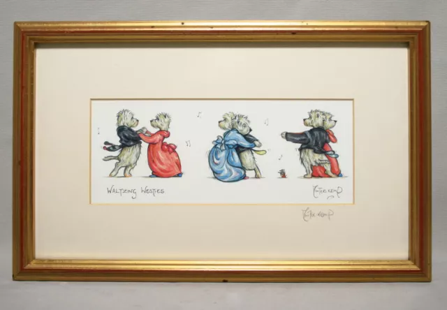 Vintage Framed Print 'Waltzing Westies' - Minter Kemp - Humorous 'Dog' Picture