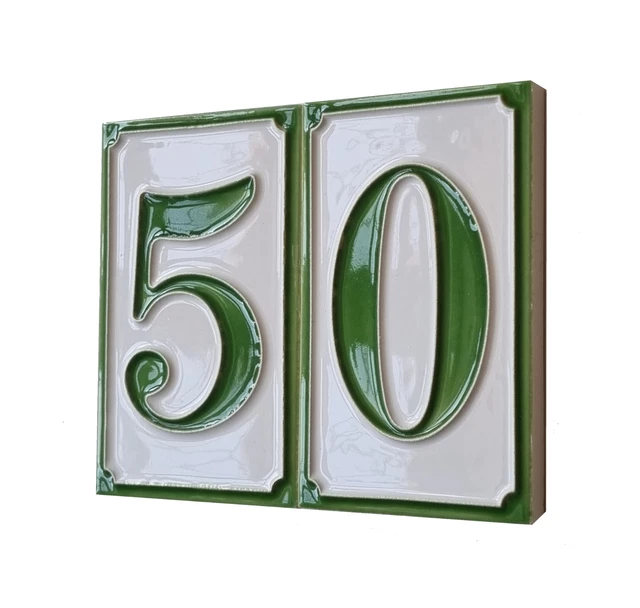 11 cm x 7 cm Italian Ceramic Green Numbers & Brown Or White Frames