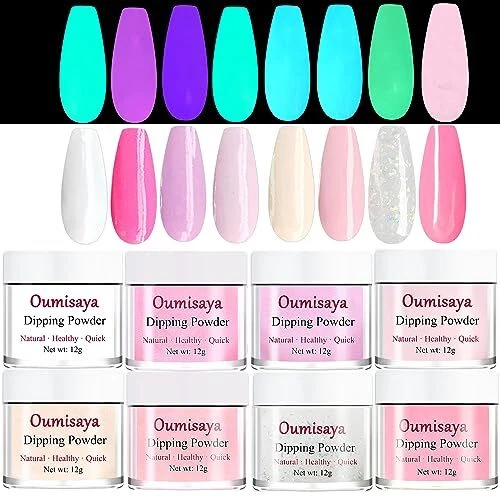 Juego de colores en polvo para inmersión en uñas OUMISAYA 8 piezas 0,42 oz/piezas pi transparente...