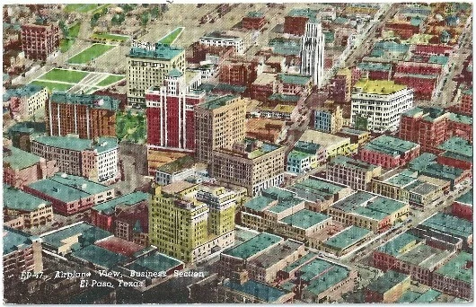 El Paso Tx Airplane View Business Section Vintage Postcard Texas Linen