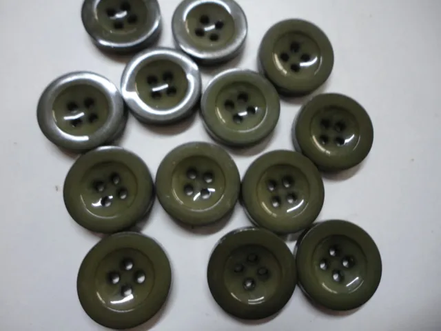 12 x Dark olive green wide rimmed 16.5mm Round buttons N23 - ZB021