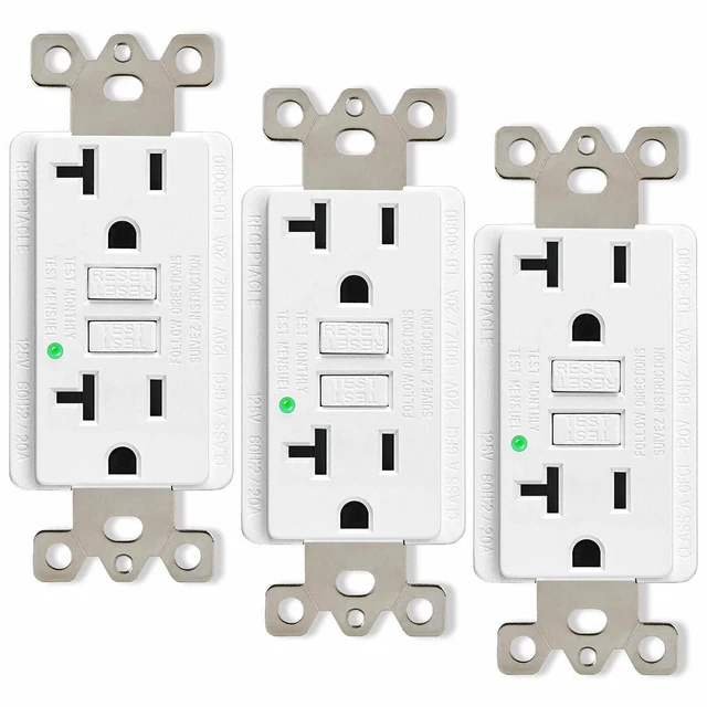 Outlet Receptacle GFCI 20 Amp LED Indicator Duplex Plugs with Decor Cover 3 Pack