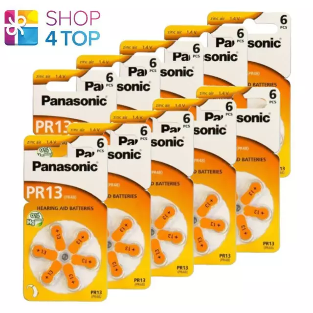 60 Panasonic Pr13 Pr48 Hearing Aid Batteries 1.4V Zinc Air No Mercury New