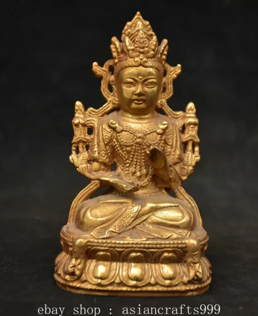 4.8" Alte chinesische Kupfer vergoldete Kwan-yin Guan Yin Göttin Statue Skulptur