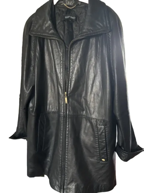 Ellen Tracy Soft Black Leather Coat Sz L  Liner Button/Removable Full Zip VTG