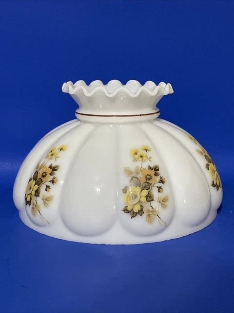 Vintage GWTW 10" Fitter Yellow Rose Hurricane Or Or Electric Glass Lamp Shade