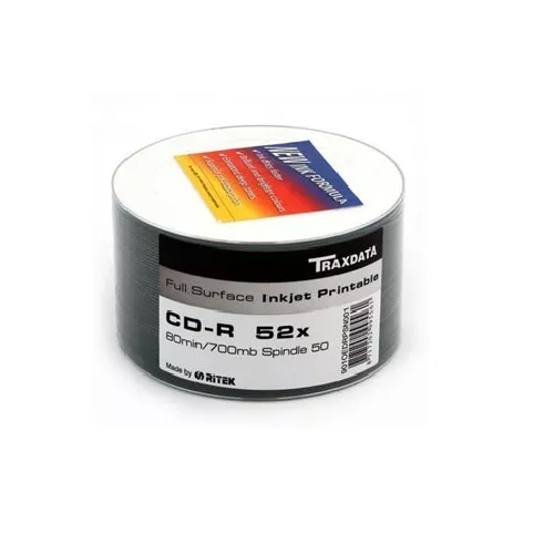 1200 x Ritek Traxdata 52x Full Face White Inkjet Printable Blank CD-R CDR Discs