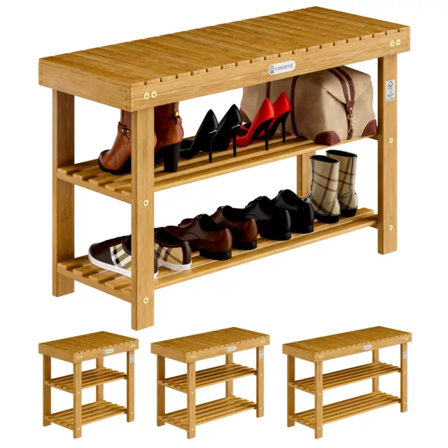 2en1 Meuble à chaussures avec banc en bois d'acacia robuste étagère rangement