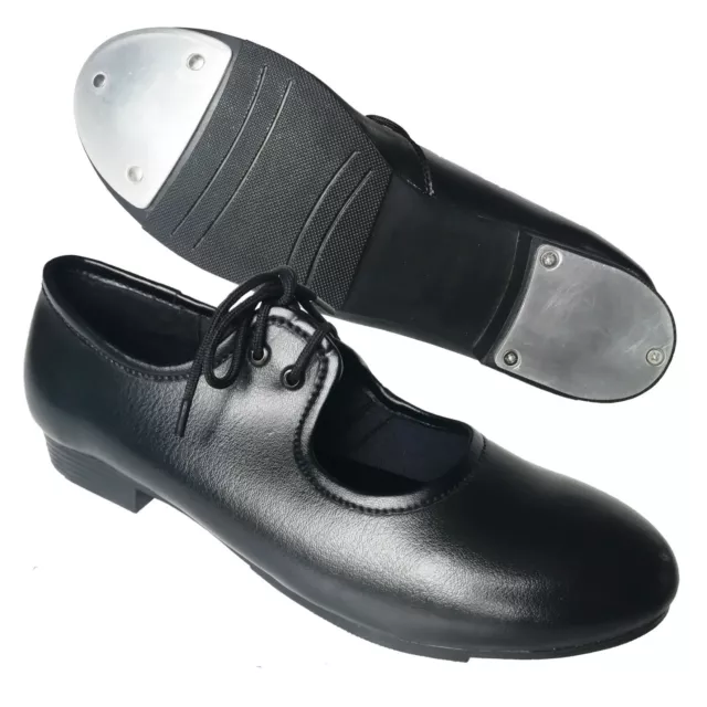 Black Tap Dance Shoes with Toe and Heel Taps. Child Size 5 up to Adults 8.5