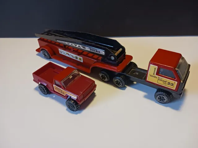 Vintage Tonka Fire Truck and Trailer Engine No. 23 and No. 23 Pickup Lot