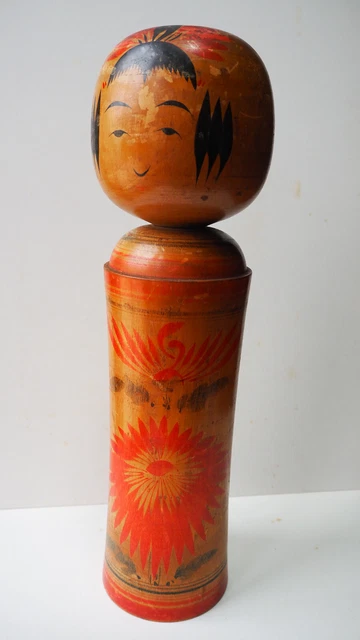 Kokeshi japonaise vintage – style Tôgatta noire et grise – signée Mura