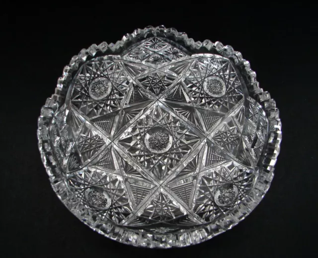 Antique ABP American Brilliant Cut Glass Crystal Shallow Bowl Hobstars Fans 8"