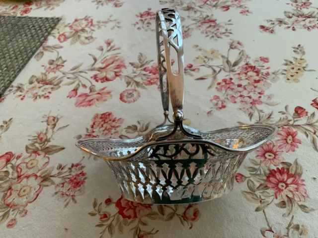 Antique Reticulated Sterling Silver Basket with Handle / Excellent--7.81 TROY OZ