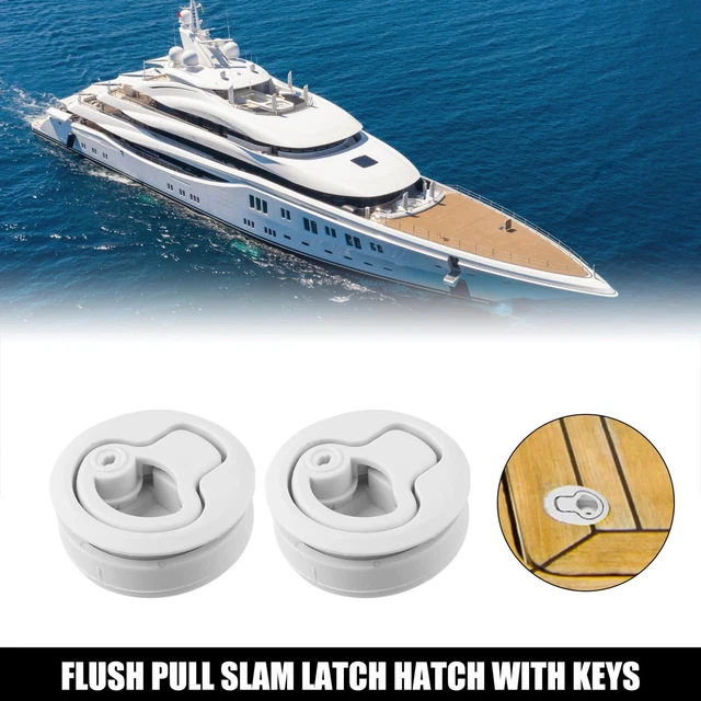 2pcs Round Flush Pull Slam Latch Hatch with Key White for RV Marine Boat Deck