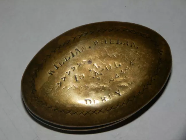 Antique Colliery Miners Solid Brass Tobacco Tin "Whelan Derby 1901" 2