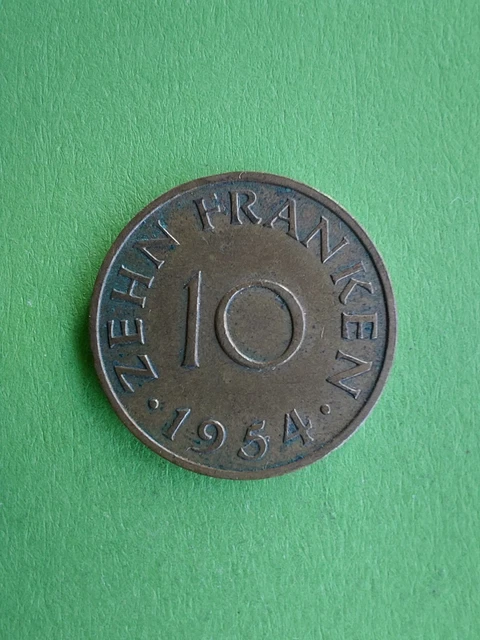 Germany Saarland 10 Franken 1954 Good Detail