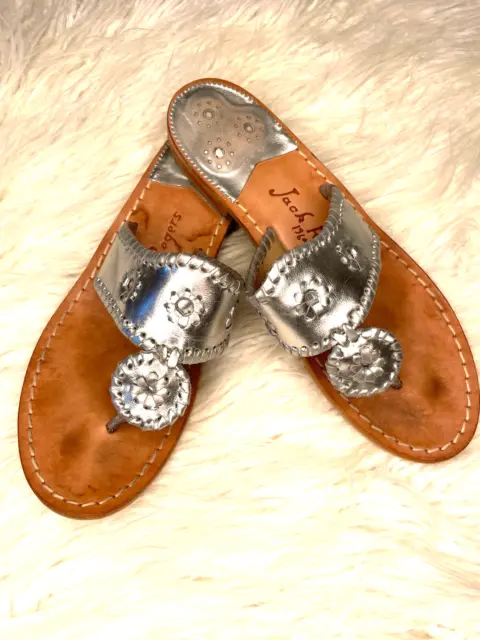 Jack Rogers Flat Thong Sandals Platinum Silver Metallic Size 8M