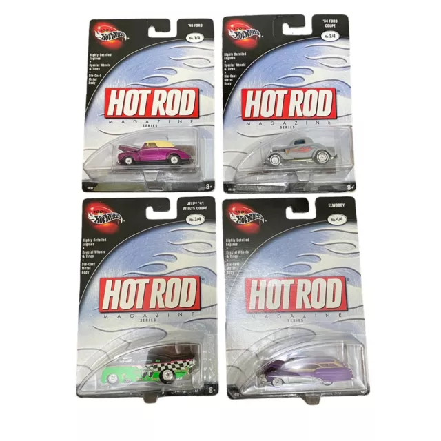 100% Hot Wheels 2002 Hot Rod Magazine Complete Series 1-4 Ford Coupe Jeep Willys