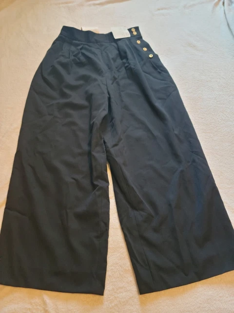 NWT Vintage Gloria Sachs Wool Black Pant Baggy W Buttons Made In USA Size 12