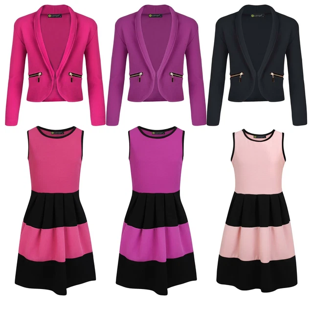 Girls Dress Skater Sleeveless Bundle with Jacket Zip Pockets 3-14 Years