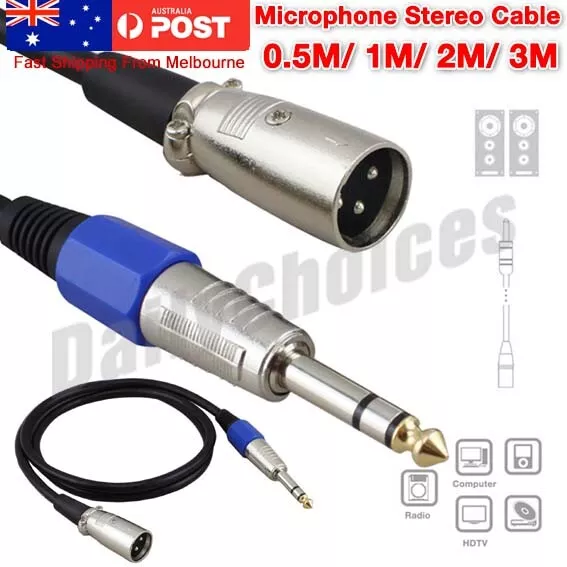 Balanced Male XLR to TRS 1/4" 6.35mm Microphone Stereo Jack Cable Lead AU