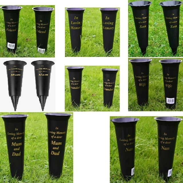 Set of 2 Spikes In Loving Memory of Spiked Memorial Flower Vases Grave